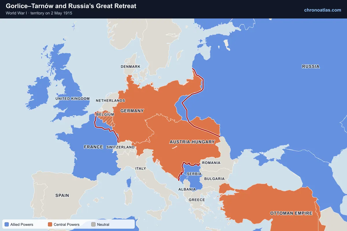 Map of Europe on 2 May 1915 during World War I: Gorlice–Tarnów and Russia’s Great Retreat