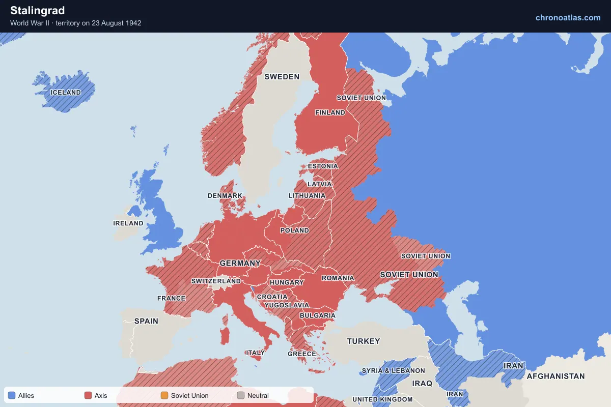 Map of Europe on 23 August 1942 during World War II: Stalingrad