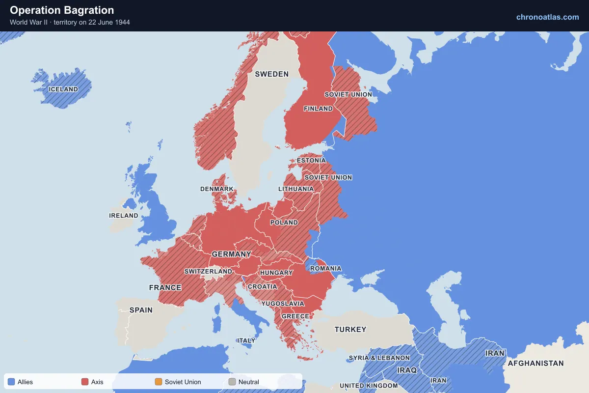 Map of Europe on 22 June 1944 during World War II: Operation Bagration