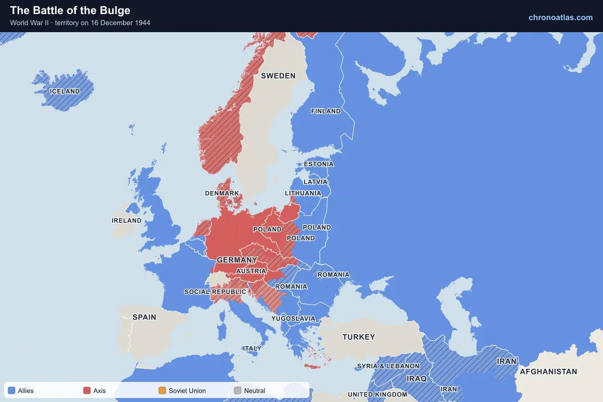 Map of Europe on 16 December 1944 during World War II: The Battle of the Bulge